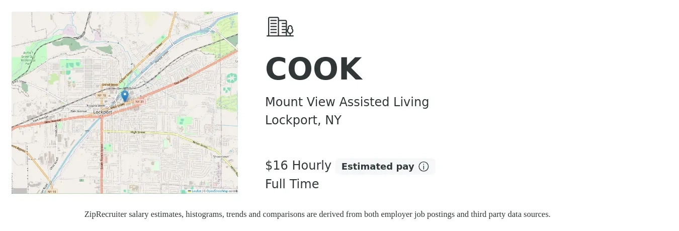 Mount View Assisted Living job posting for a COOK in Lockport, NY with a salary of $17 Hourly with a map of Lockport location.
