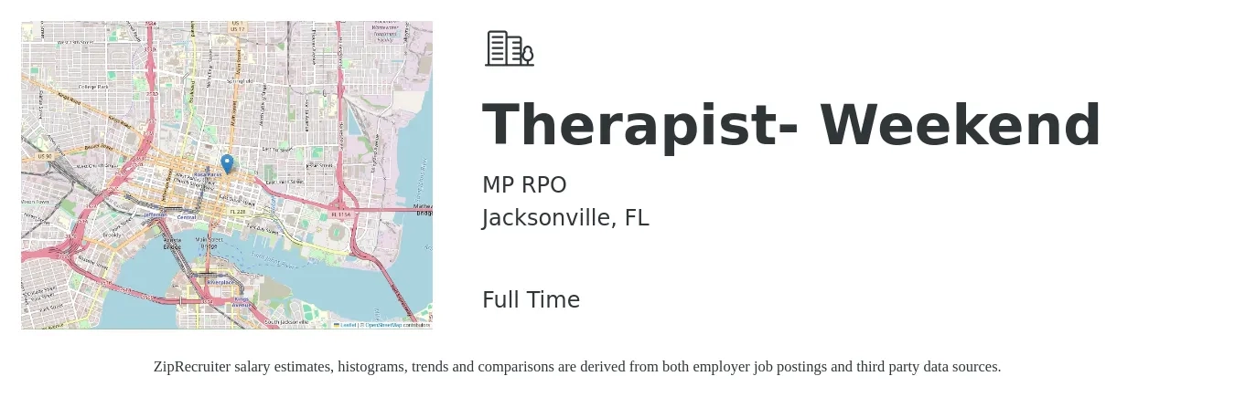 MP RPO job posting for a Therapist- Weekend in Jacksonville, FL with a salary of $20 to $39 Hourly with a map of Jacksonville location.
