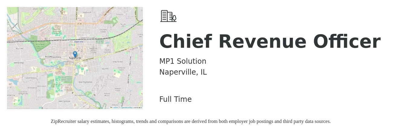 MP1 Solution job posting for a Chief Revenue Officer in Naperville, IL with a salary of $94,400 to $139,800 Yearly with a map of Naperville location.