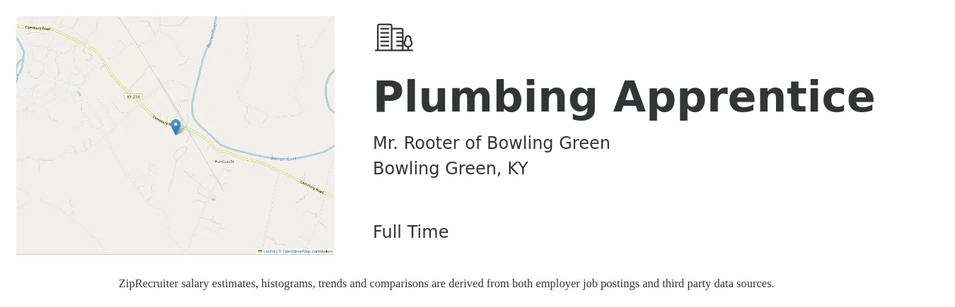 Mr. Rooter of Bowling Green job posting for a Plumbing Apprentice in Bowling Green, KY with a salary of $17 to $23 Hourly with a map of Bowling Green location.