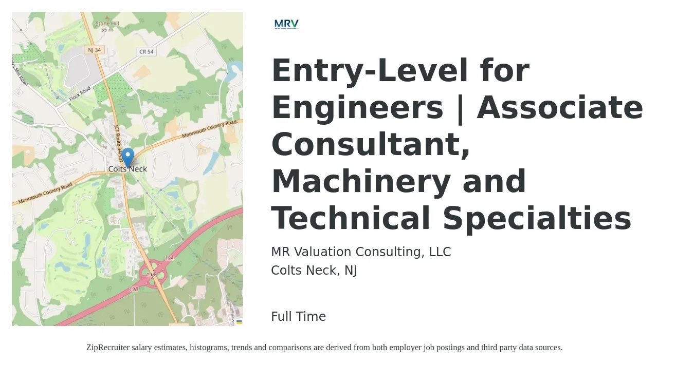MR Valuation Consulting, LLC job posting for a Entry-Level for Engineers | Associate Consultant, Machinery and Technical Specialties in Colts Neck, NJ with a salary of $37,300 to $50,400 Yearly with a map of Colts Neck location.