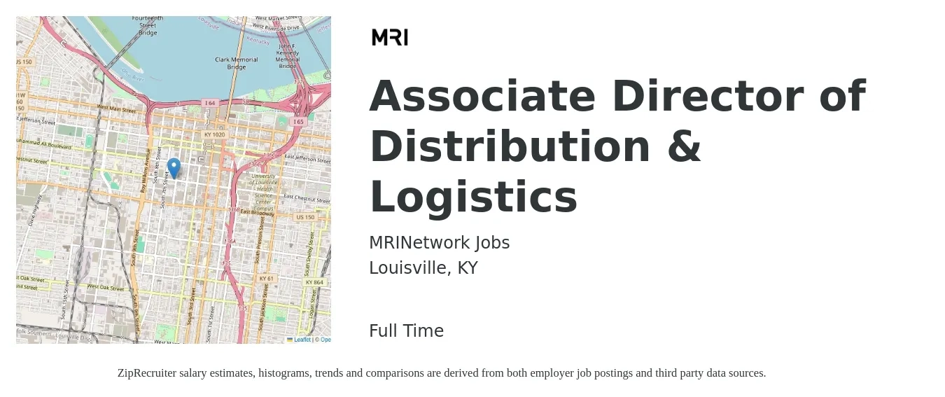 MRINetwork Jobs job posting for a Associate Director of Distribution & Logistics in Louisville, KY with a salary of $92,600 to $135,300 Yearly with a map of Louisville location.