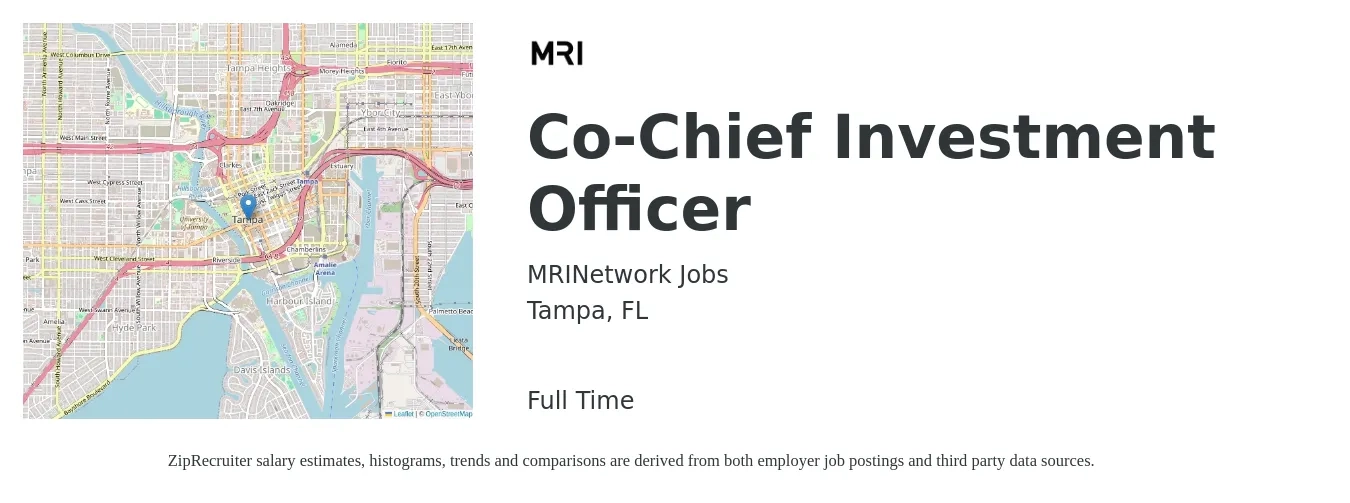 MRINetwork Jobs job posting for a Co-Chief Investment Officer in Tampa, FL with a salary of $105,400 to $174,800 Yearly with a map of Tampa location.