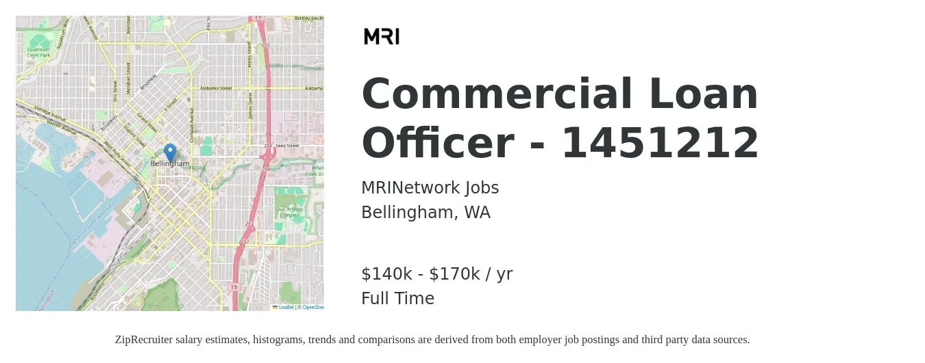 MRINetwork Jobs job posting for a Commercial Loan Officer - 1451212 in Bellingham, WA with a salary of $140,000 to $170,000 Yearly with a map of Bellingham location.