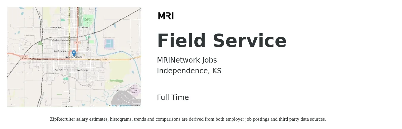 MRINetwork Jobs job posting for a Field Service in Independence, KS with a salary of $16 to $24 Hourly with a map of Independence location.