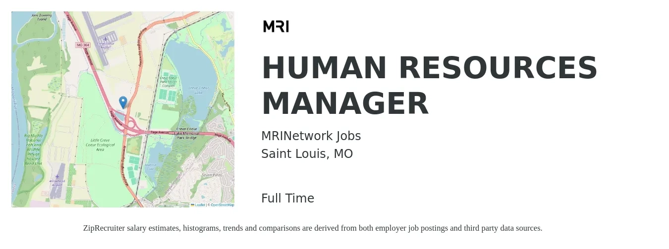 MRINetwork Jobs job posting for a Human Resources Manager in Saint Louis, MO with a salary of $66,800 to $96,800 Yearly with a map of Saint Louis location.