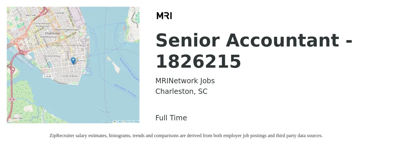 MRINetwork Jobs job posting for a Senior Accountant - 1826215 in Charleston, SC with a salary of $69,200 to $87,000 Yearly with a map of Charleston location.