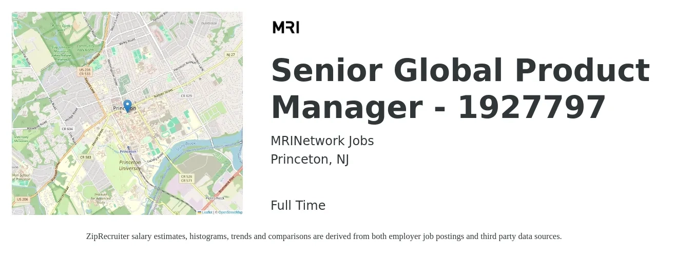MRINetwork Jobs job posting for a Senior Global Product Manager - 1927797 in Princeton, NJ with a salary of $133,800 to $176,600 Yearly with a map of Princeton location.