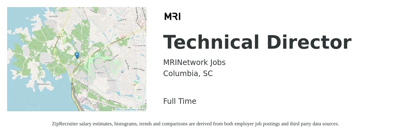 MRINetwork Jobs job posting for a Technical Director in Columbia, SC with a salary of $62,900 to $142,900 Yearly with a map of Columbia location.