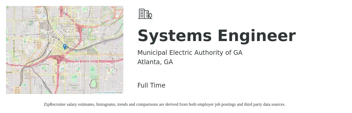 Municipal Electric Authority of GA job posting for a Systems Engineer in Atlanta, GA with a salary of $94,200 to $151,000 Yearly with a map of Atlanta location.