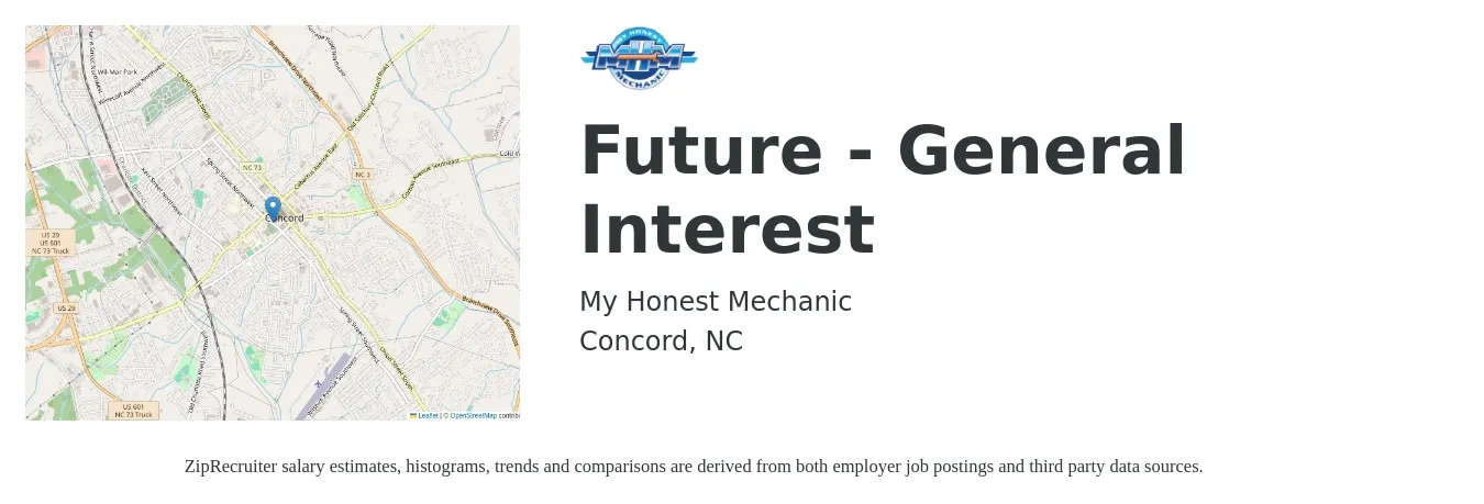 My Honest Mechanic job posting for a Future - General Interest in Concord, NC with a salary of $14 to $38 Hourly with a map of Concord location.
