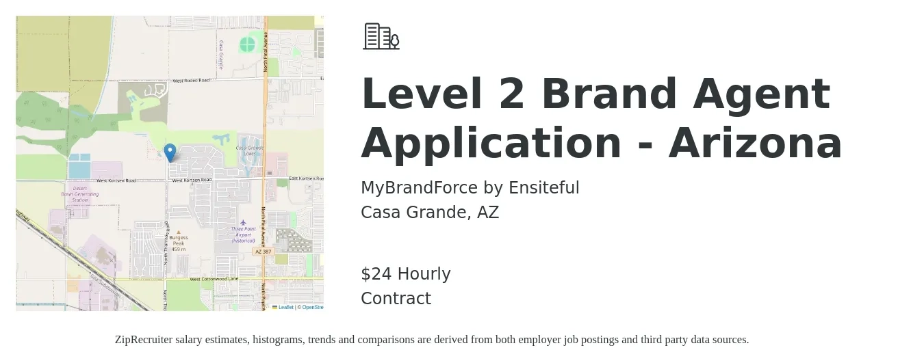 MyBrandForce by Ensiteful job posting for a Level 2 Brand Agent Application - Arizona in Casa Grande, AZ with a salary of $25 Hourly with a map of Casa Grande location.