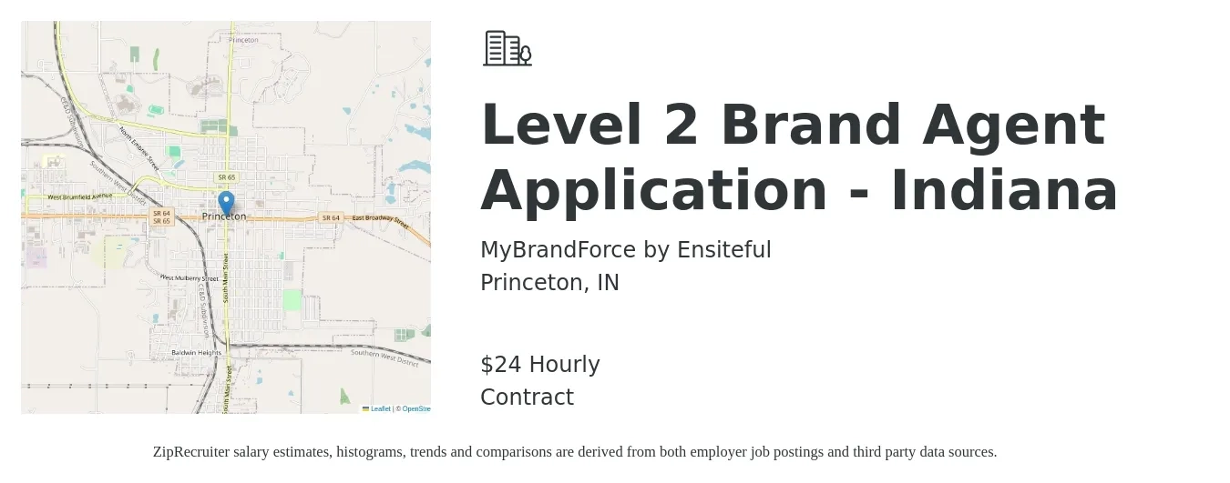 MyBrandForce by Ensiteful job posting for a Level 2 Brand Agent Application - Indiana in Princeton, IN with a salary of $25 Hourly with a map of Princeton location.