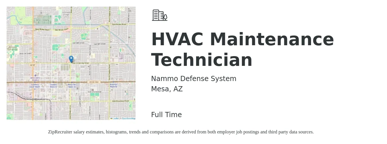 Nammo Defense System job posting for a HVAC Maintenance Technician in Mesa, AZ with a salary of $20 to $26 Hourly with a map of Mesa location.