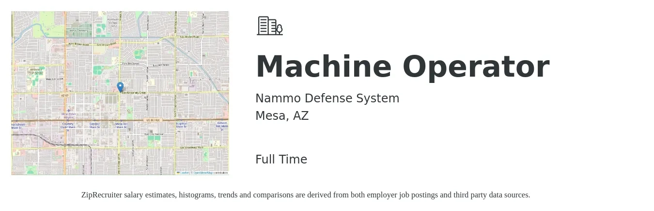Nammo Defense System job posting for a Machine Operator in Mesa, AZ with a salary of $17 to $20 Hourly with a map of Mesa location.