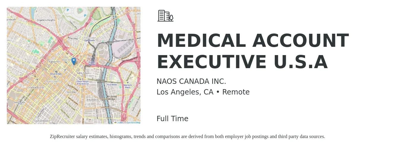 NAOS CANADA INC. job posting for a MEDICAL ACCOUNT EXECUTIVE U.S.A in Los Angeles, CA with a salary of $58,200 to $102,400 Yearly with a map of Los Angeles location.