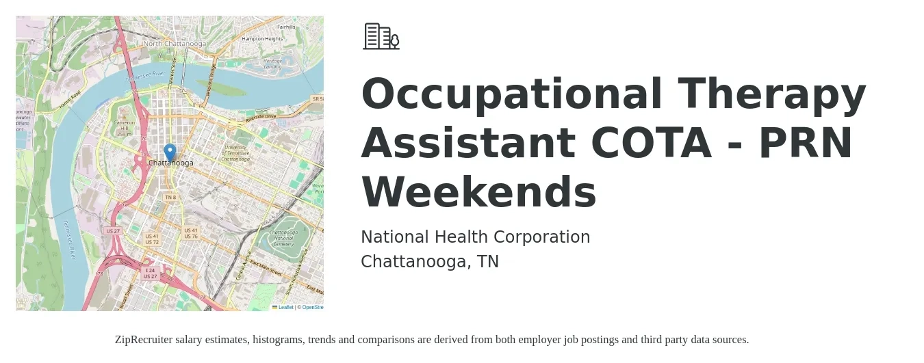 National Health Corporation job posting for a Occupational Therapy Assistant COTA - PRN Weekends in Chattanooga, TN with a salary of $26 to $34 Hourly with a map of Chattanooga location.