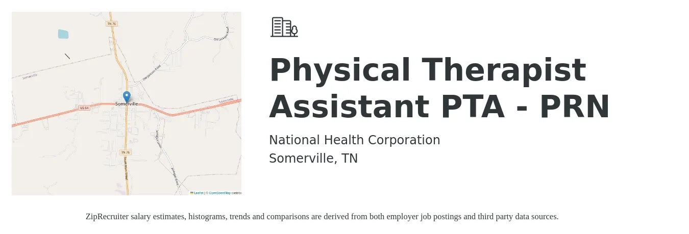 National Health Corporation job posting for a Physical Therapist Assistant PTA - PRN in Somerville, TN with a salary of $24 to $32 Hourly with a map of Somerville location.