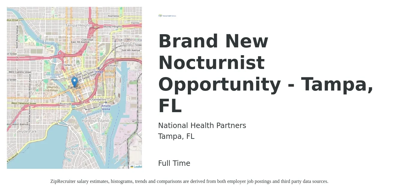 National Health Partners job posting for a Brand New Nocturnist Opportunity - Tampa, FL in Tampa, FL with a salary of $236,300 Yearly with a map of Tampa location.