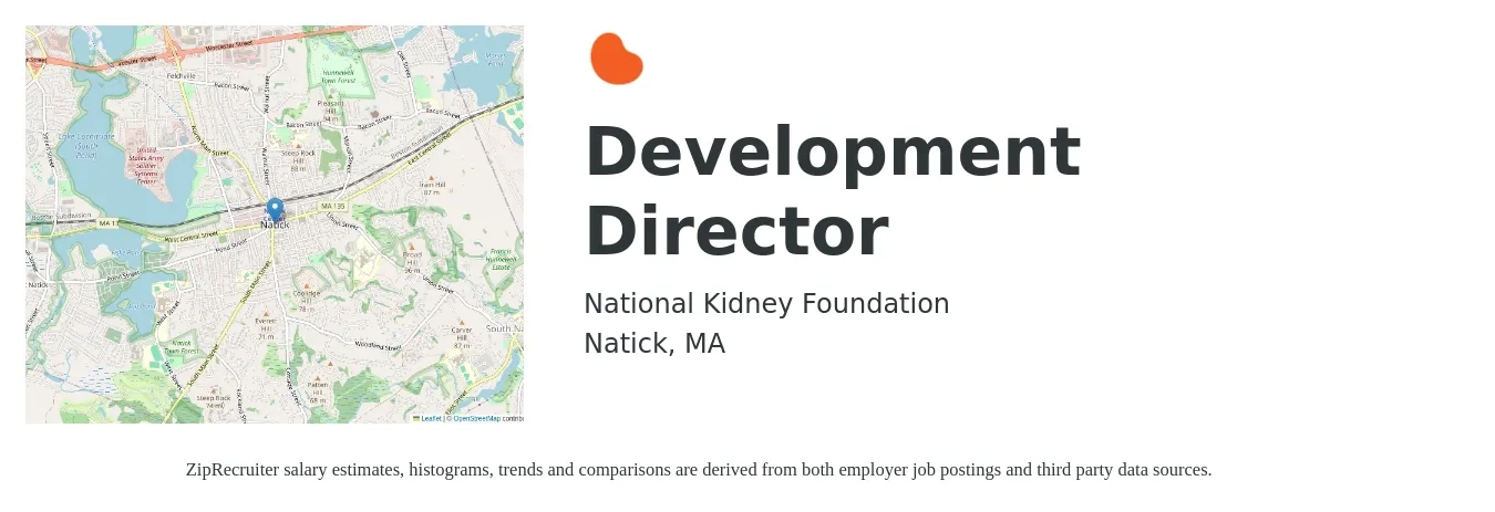 National Kidney Foundation job posting for a Development Director in Natick, MA with a salary of $72,300 to $112,000 Yearly with a map of Natick location.