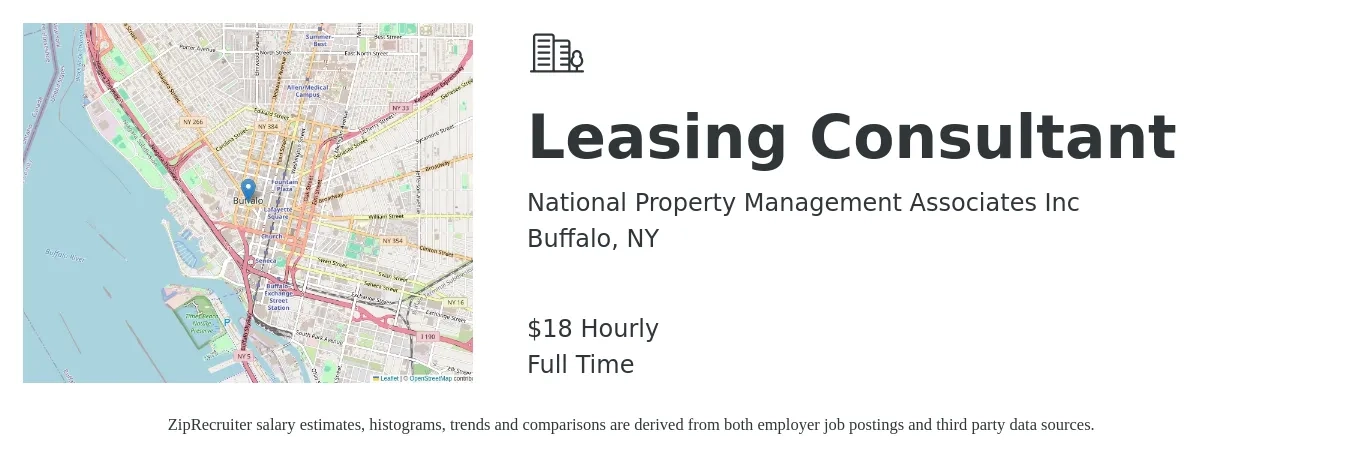 National Property Management Associates Inc job posting for a Leasing Consultant in Buffalo, NY with a salary of $19 Hourly with a map of Buffalo location.