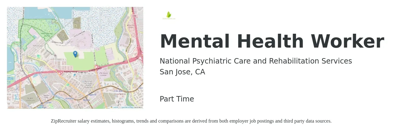 National Psychiatric Care and Rehabilitation Services job posting for a Mental Health Worker in San Jose, CA with a salary of $27 Hourly with a map of San Jose location.