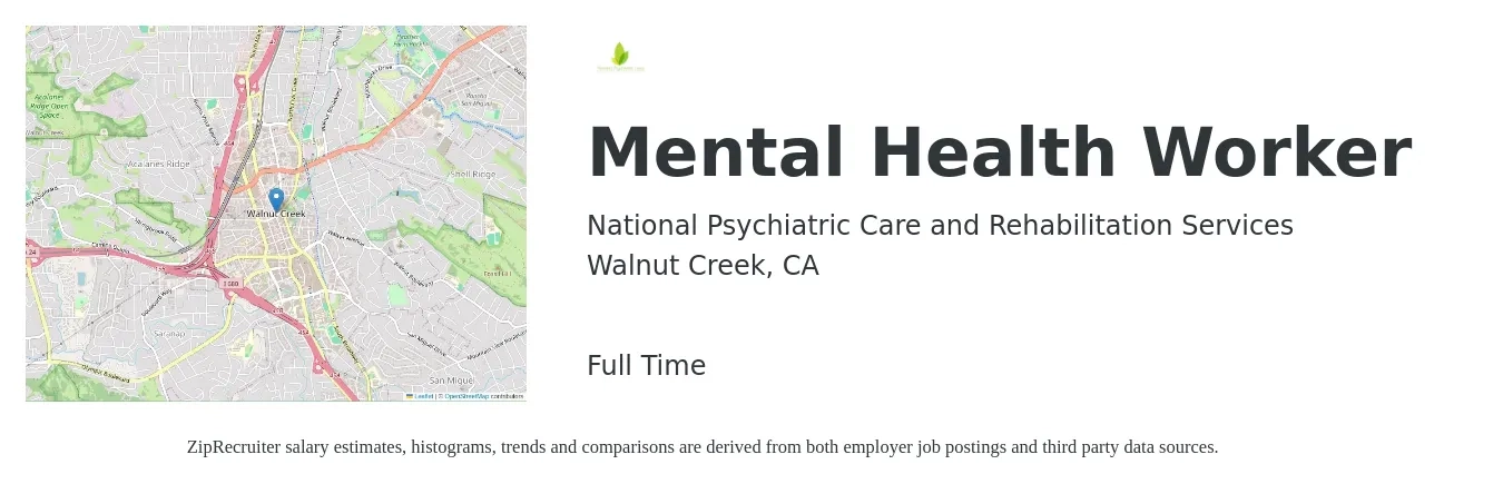 National Psychiatric Care and Rehabilitation Services job posting for a Mental Health Worker in Walnut Creek, CA with a salary of $27 Hourly with a map of Walnut Creek location.