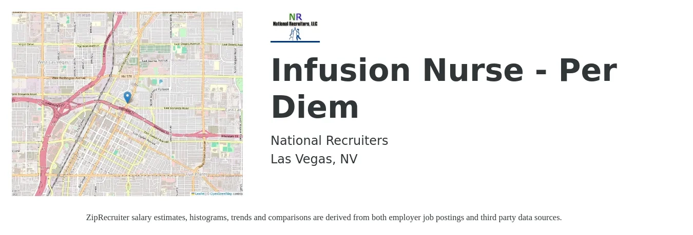National Recruiters job posting for a Infusion Nurse - Per Diem in Las Vegas, NV with a salary of $35 to $47 Hourly with a map of Las Vegas location.