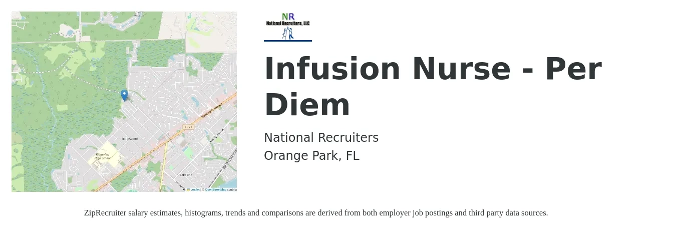National Recruiters job posting for a Infusion Nurse - Per Diem in Orange Park, FL with a salary of $30 to $40 Hourly with a map of Orange Park location.