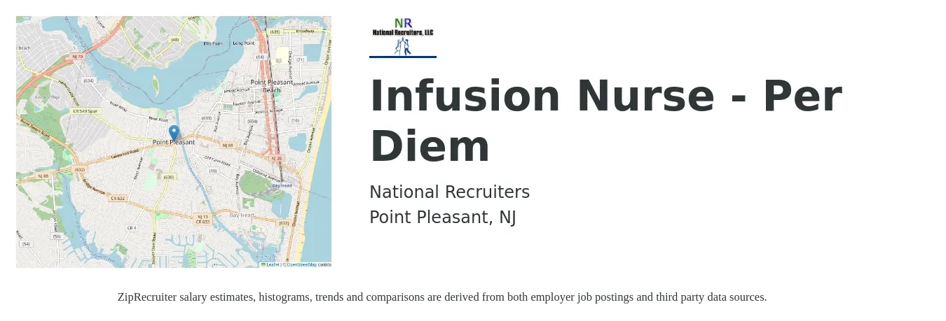 National Recruiters job posting for a Infusion Nurse - Per Diem in Point Pleasant, NJ with a salary of $40 to $53 Hourly with a map of Point Pleasant location.