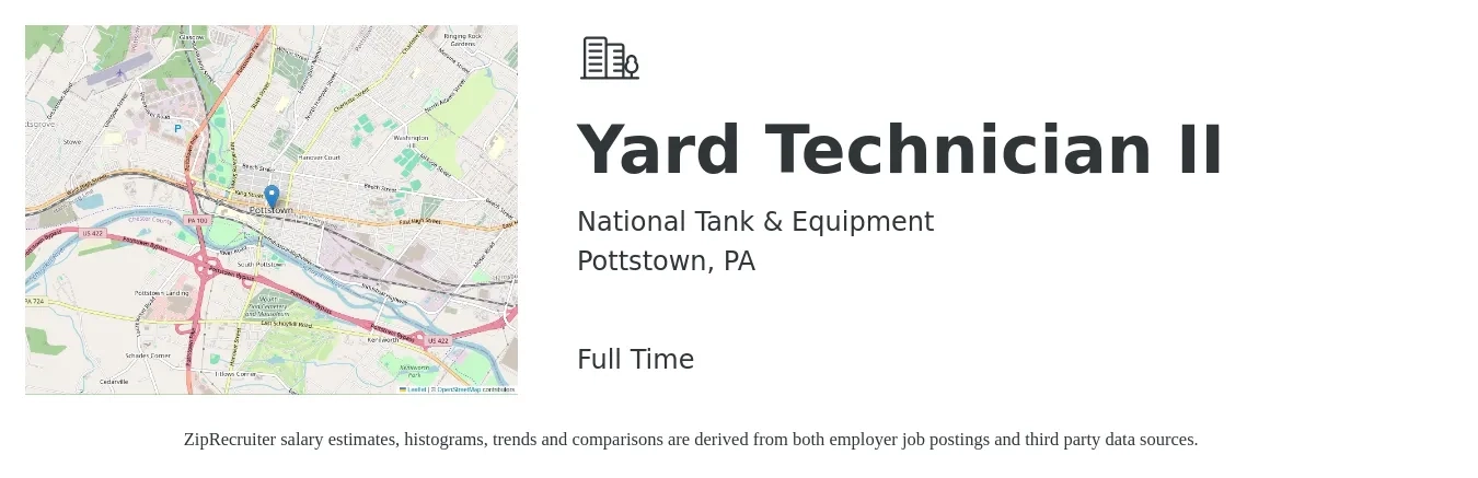 National Tank & Equipment job posting for a Yard Technician II in Pottstown, PA with a salary of $16 to $19 Hourly with a map of Pottstown location.
