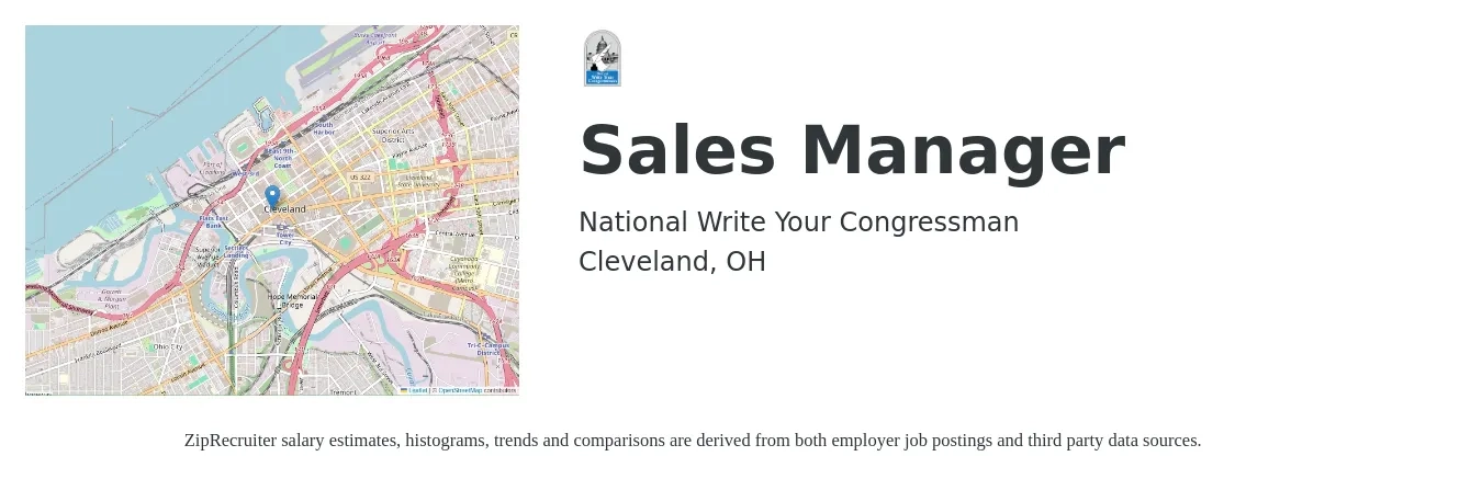 National Write Your Congressman job posting for a Sales Manager in Cleveland, OH with a salary of $43,600 to $93,600 Yearly with a map of Cleveland location.