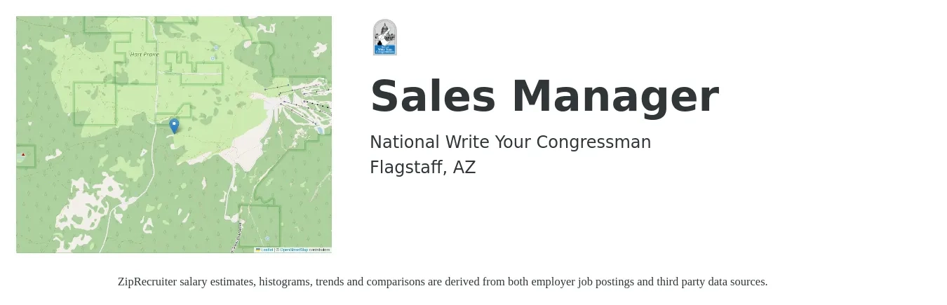 National Write Your Congressman job posting for a Sales Manager in Flagstaff, AZ with a salary of $45,000 to $96,500 Yearly with a map of Flagstaff location.