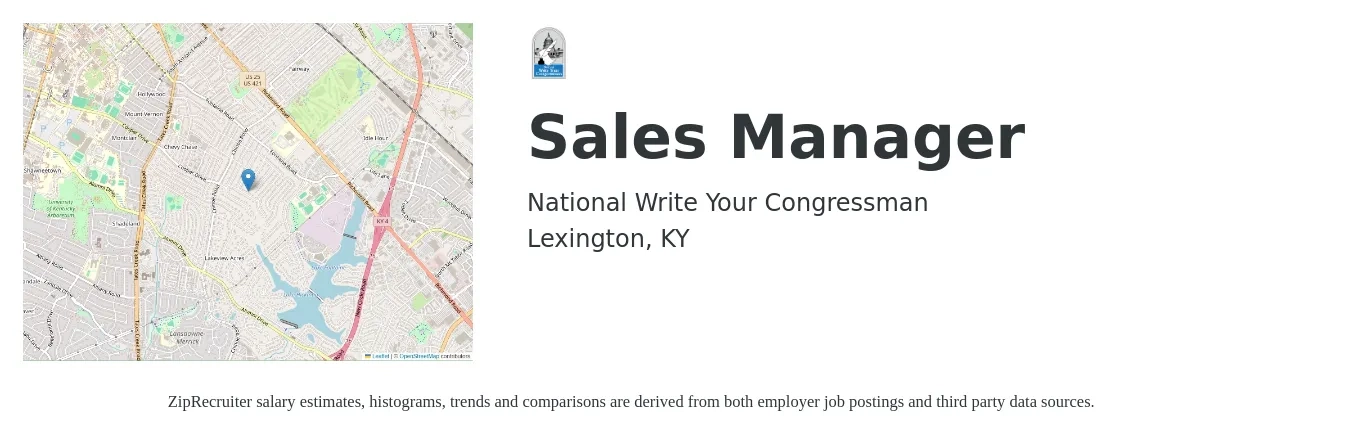 National Write Your Congressman job posting for a Sales Manager in Lexington, KY with a salary of $44,700 to $95,900 Yearly with a map of Lexington location.