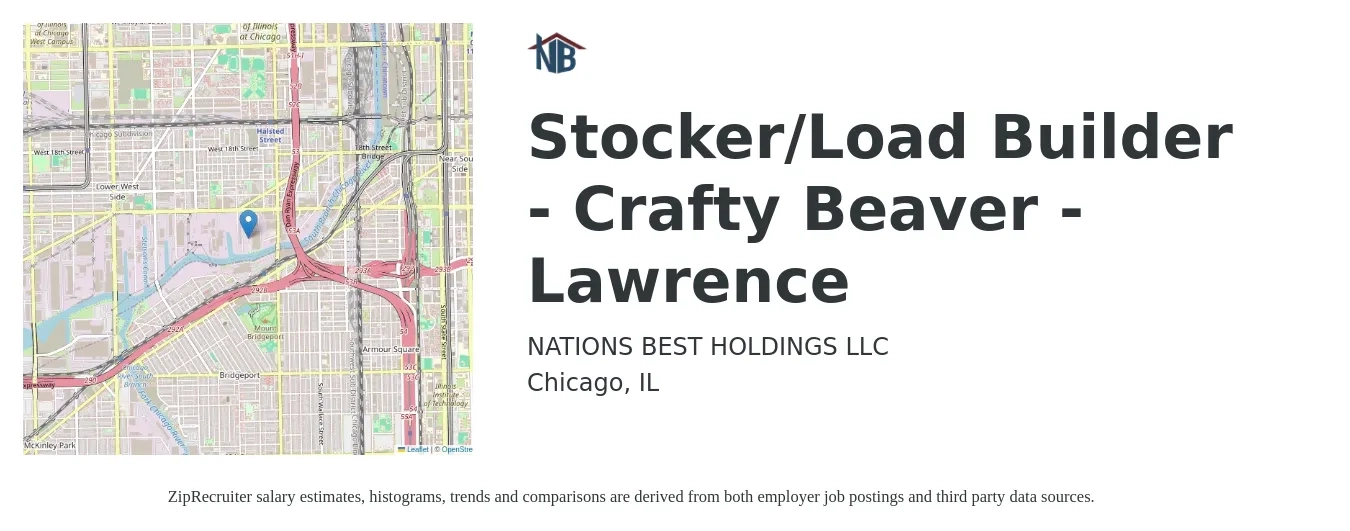 NATIONS BEST HOLDINGS LLC job posting for a Stocker/Load Builder - Crafty Beaver - Lawrence in Chicago, IL with a salary of $14 to $18 Hourly with a map of Chicago location.