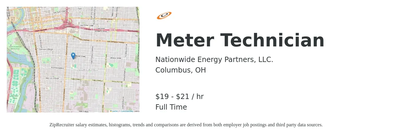 Nationwide Energy Partners, LLC. job posting for a Meter Technician in Columbus, OH with a salary of $20 to $22 Hourly with a map of Columbus location.