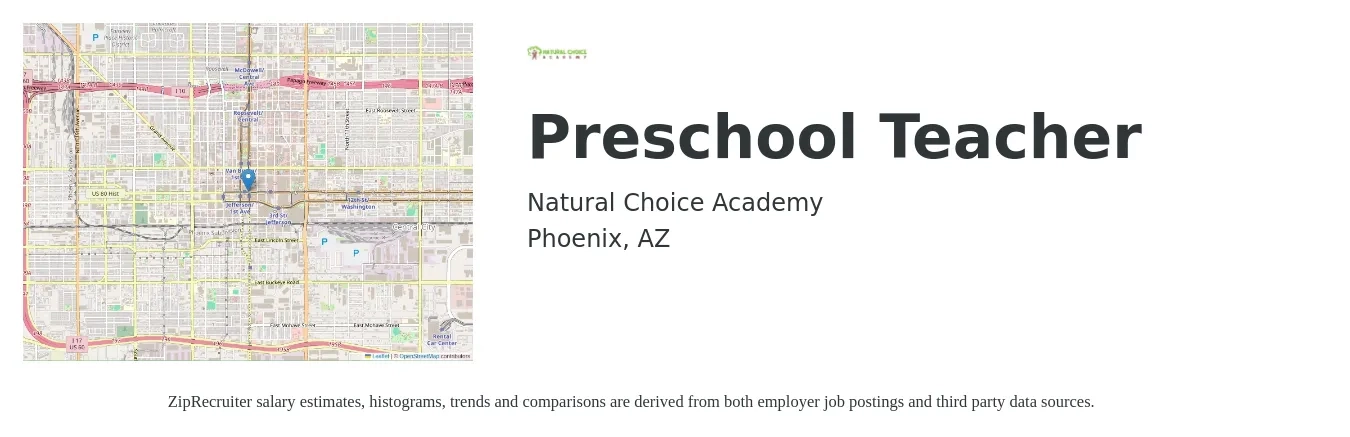 Natural Choice Academy job posting for a Preschool Teacher in Phoenix, AZ with a salary of $42,000 Yearly with a map of Phoenix location.