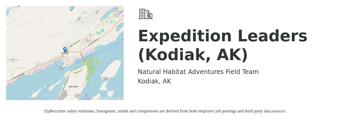 Natural Habitat Adventures Field Team job posting for a Expedition Leaders (Kodiak, AK) in Kodiak, AK with a salary of $80,600 to $128,100 Yearly with a map of Kodiak location.