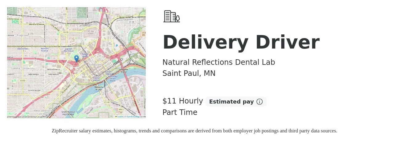 Natural Reflections Dental Lab job posting for a Delivery Driver in Saint Paul, MN with a salary of $12 Hourly with a map of Saint Paul location.