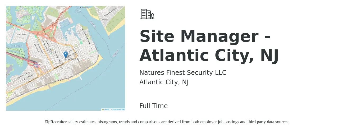 Natures Finest Security LLC job posting for a Site Manager - Atlantic City, NJ in Atlantic City, NJ with a salary of $50,200 to $121,600 Yearly with a map of Atlantic City location.