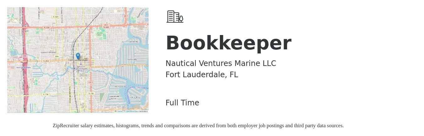 Nautical Ventures Marine LLC job posting for a Bookkeeper in Fort Lauderdale, FL with a salary of $20 to $28 Hourly with a map of Fort Lauderdale location.