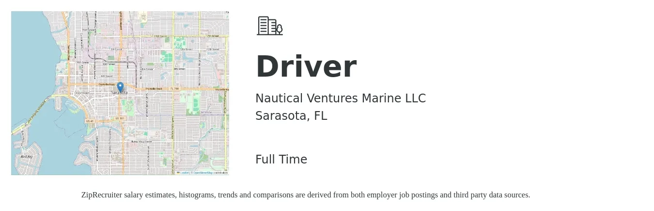 Nautical Ventures Marine LLC job posting for a Driver in Sarasota, FL with a salary of $14 to $20 Hourly with a map of Sarasota location.