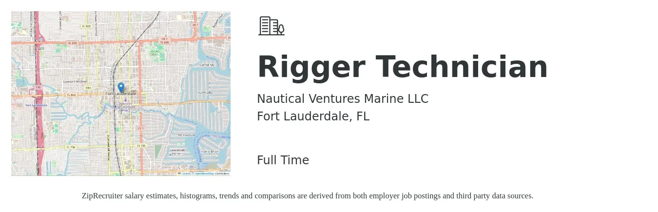 Nautical Ventures Marine LLC job posting for a Rigger Technician in Fort Lauderdale, FL with a salary of $23 to $30 Hourly with a map of Fort Lauderdale location.