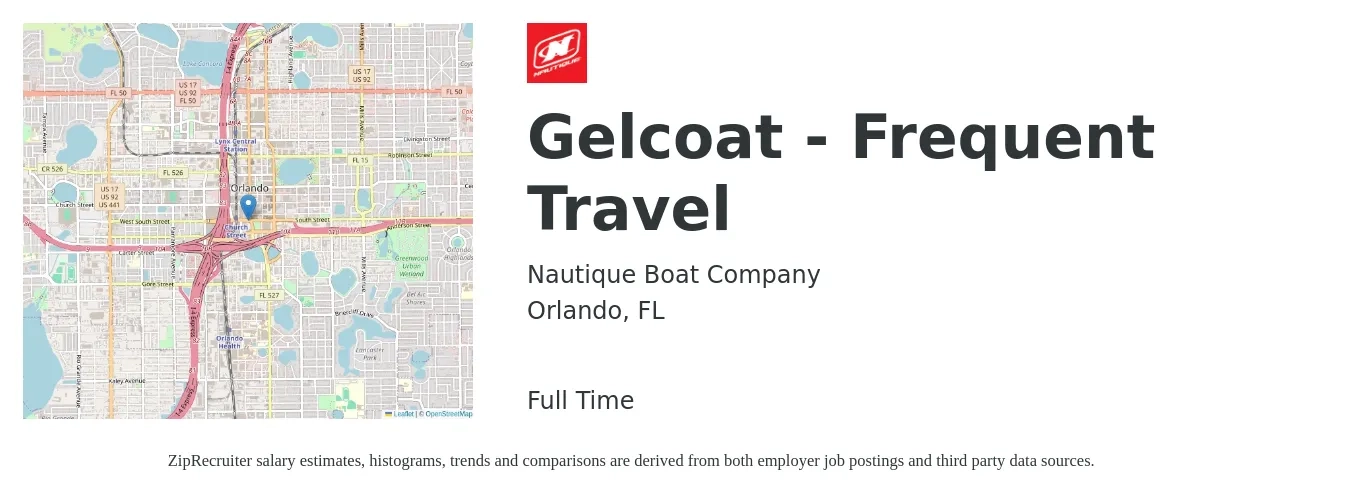 Nautique Boat Company job posting for a Gelcoat - Frequent Travel in Orlando, FL with a salary of $14 to $23 Hourly with a map of Orlando location.