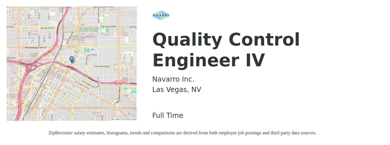 Navarro Inc. job posting for a Quality Control Engineer IV in Las Vegas, NV with a salary of $57,300 to $92,600 Yearly with a map of Las Vegas location.