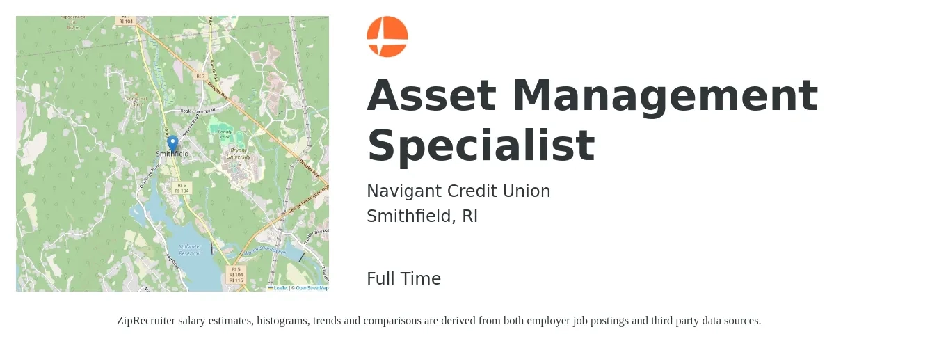 Navigant Credit Union job posting for a Asset Management Specialist in Smithfield, RI with a salary of $46,100 to $87,400 Yearly with a map of Smithfield location.