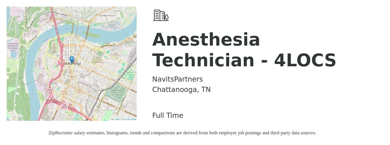 NavitsPartners job posting for a Anesthesia Technician - 4LOCS in Chattanooga, TN with a salary of $20 to $39 Hourly with a map of Chattanooga location.