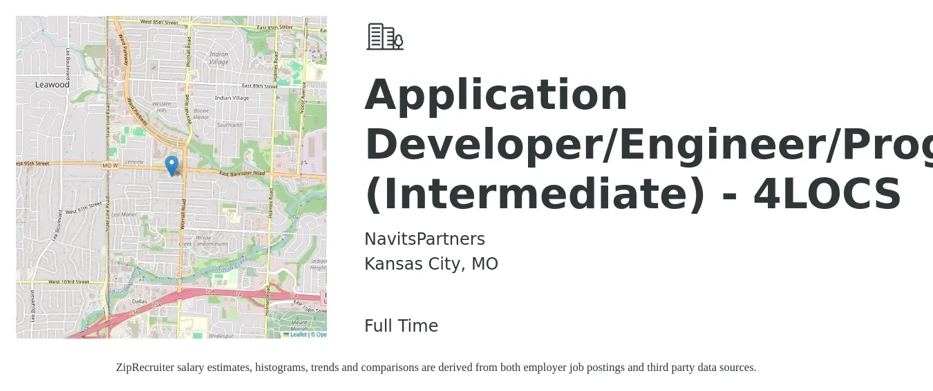 NavitsPartners job posting for a Application Developer/Engineer/Programmer (Intermediate) - 4LOCS in Kansas City, MO with a salary of $61,000 to $113,200 Yearly with a map of Kansas City location.
