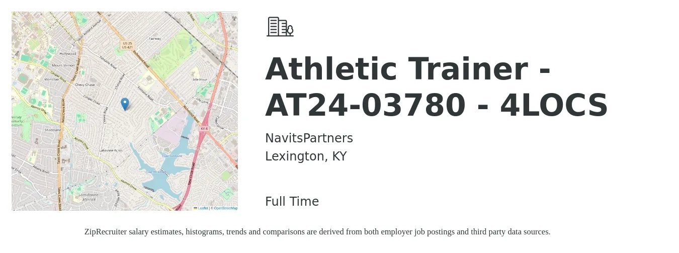 NavitsPartners job posting for a Athletic Trainer - AT24-03780 - 4LOCS in Lexington, KY with a salary of $22 to $30 Hourly with a map of Lexington location.