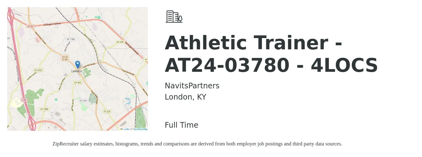 NavitsPartners job posting for a Athletic Trainer - AT24-03780 - 4LOCS in London, KY with a salary of $19 to $26 Hourly with a map of London location.